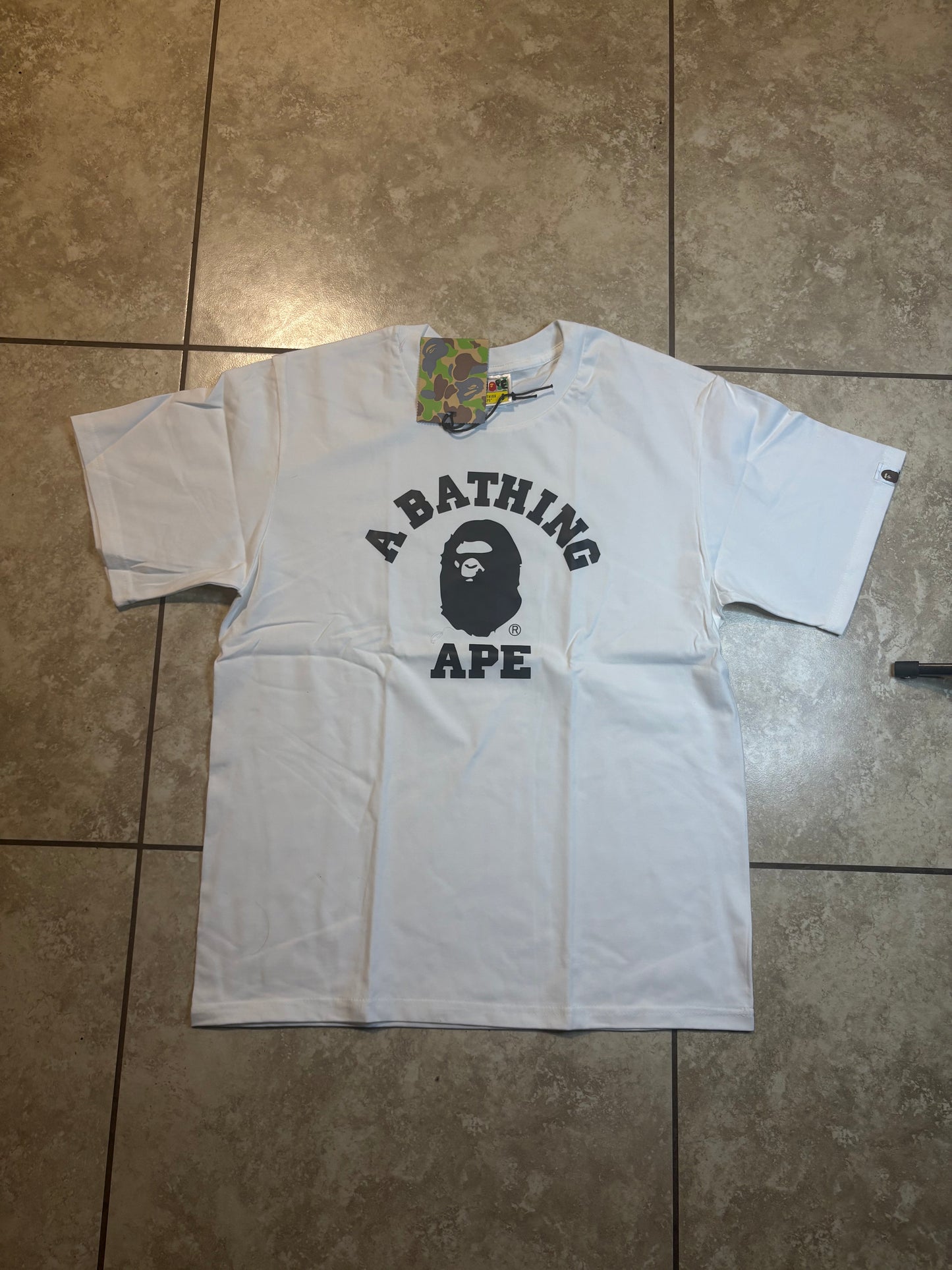 White Black Text Ape Tee