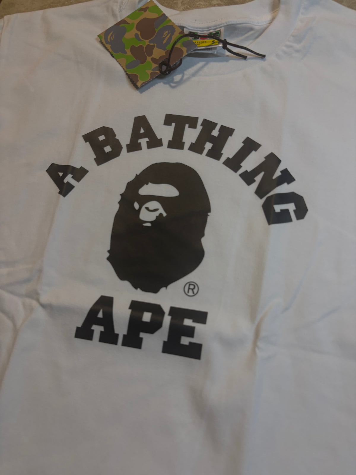 White Black Text Ape Tee